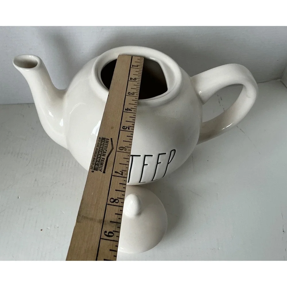 Rae Dunn STEEP Ceramic Teapot Farmhouse Style Cream White Large Tea Pot